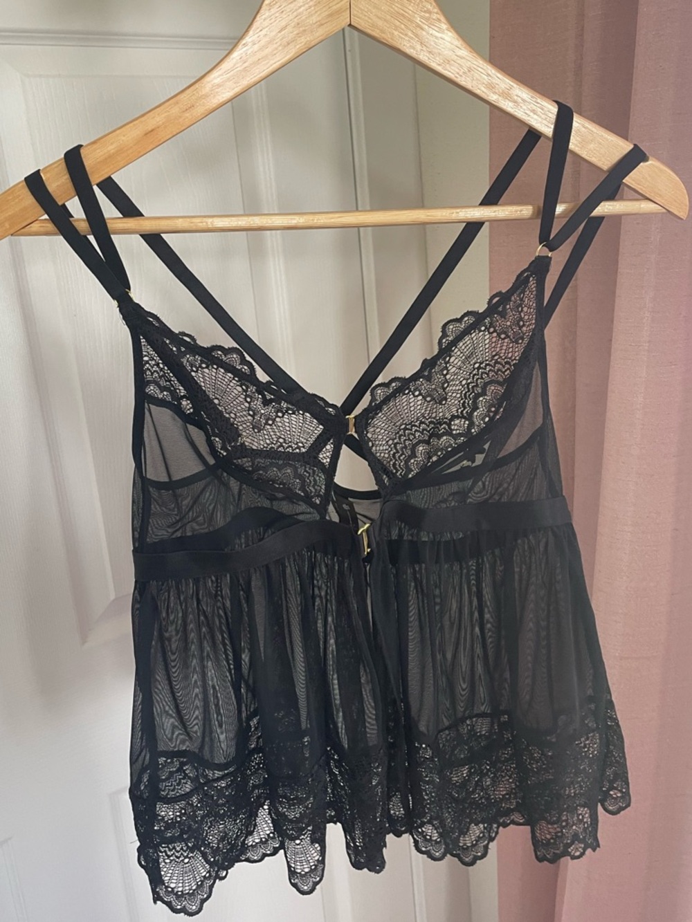 Mentionables Black Lace Camidoll & Thong